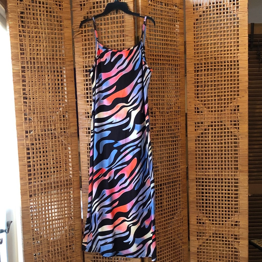 NWOT Colorful Zebra Print Casual Stretch Maxi Bodycon Dress, Size 1XL - Picture 2 of 7